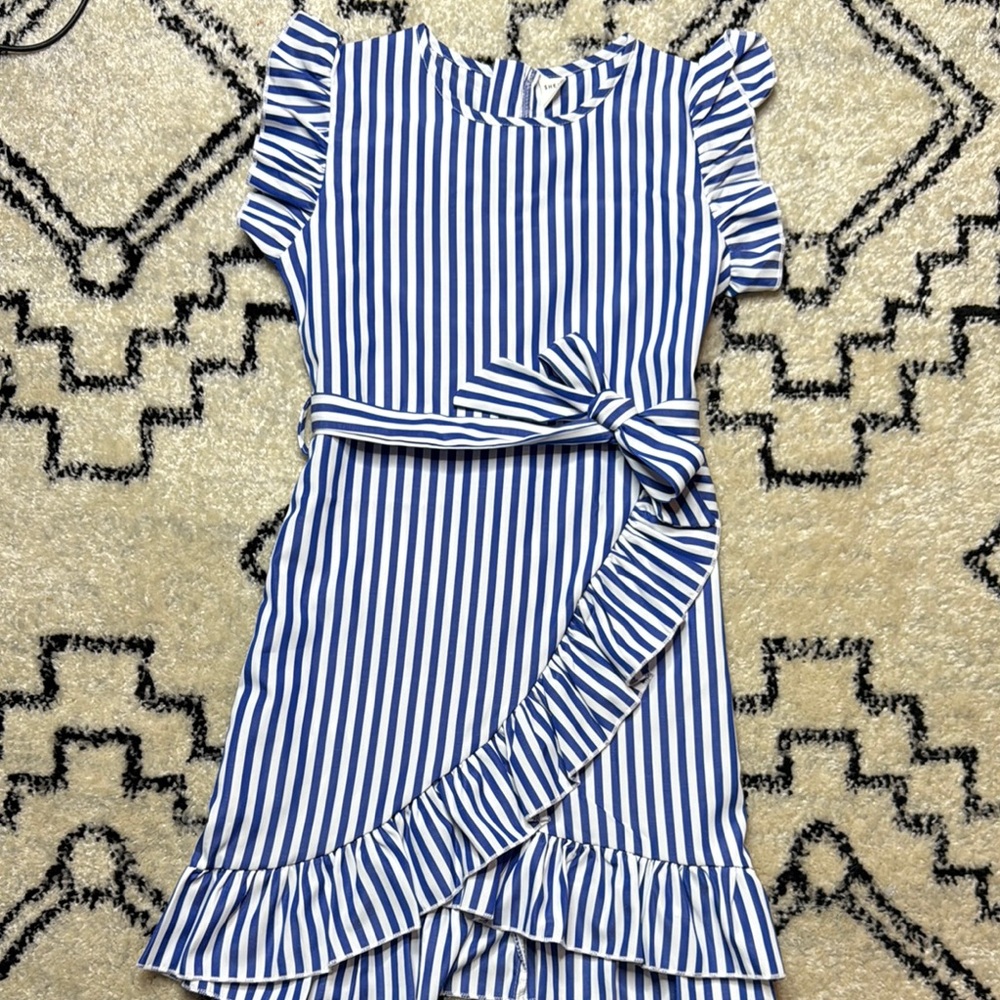 Blue and White Striped Kids Dress